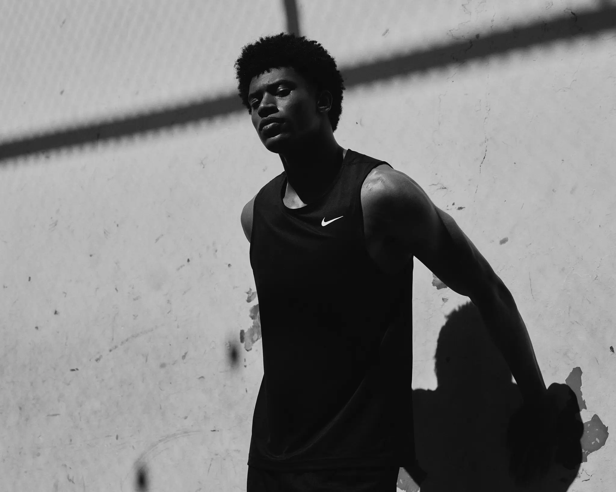 Ivory Williams, model repped by Agency Az, wearing black Nike athletic clothing, Shot for a personal project focused on athletics in Phoenix, AZ in 2023.