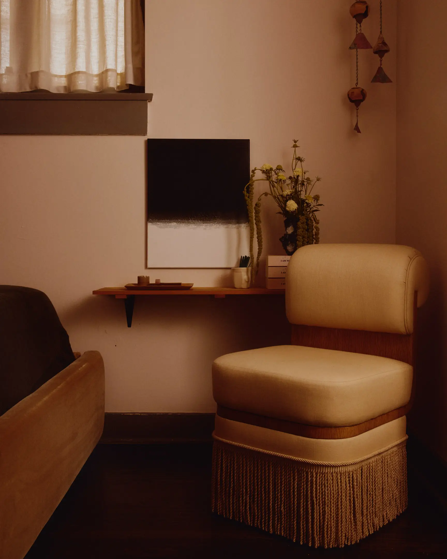 Custom chair from Lulu LaFortune studio with other pieces from NAN Collective. Styled by Alexa Miramontes and Benjamin Font. Located in the Silverlake Apartment in Los Angeles, Ca designed by RM Schindler. Photographed originally for NAN Collective.