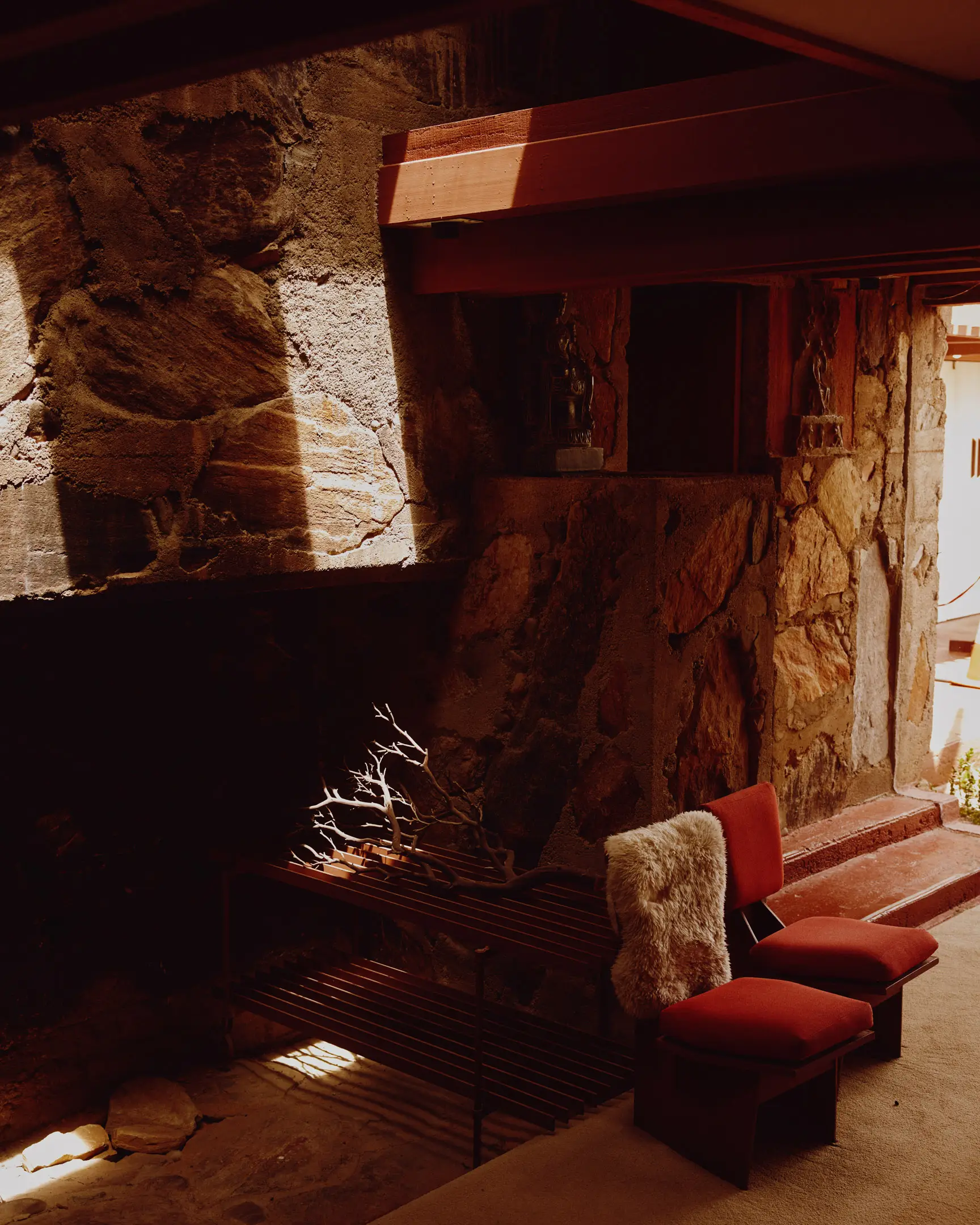 Main living room that is at Taliesin West. Taliesin West was built by Frank Lloyd Wright in Scottsdale, AZ.