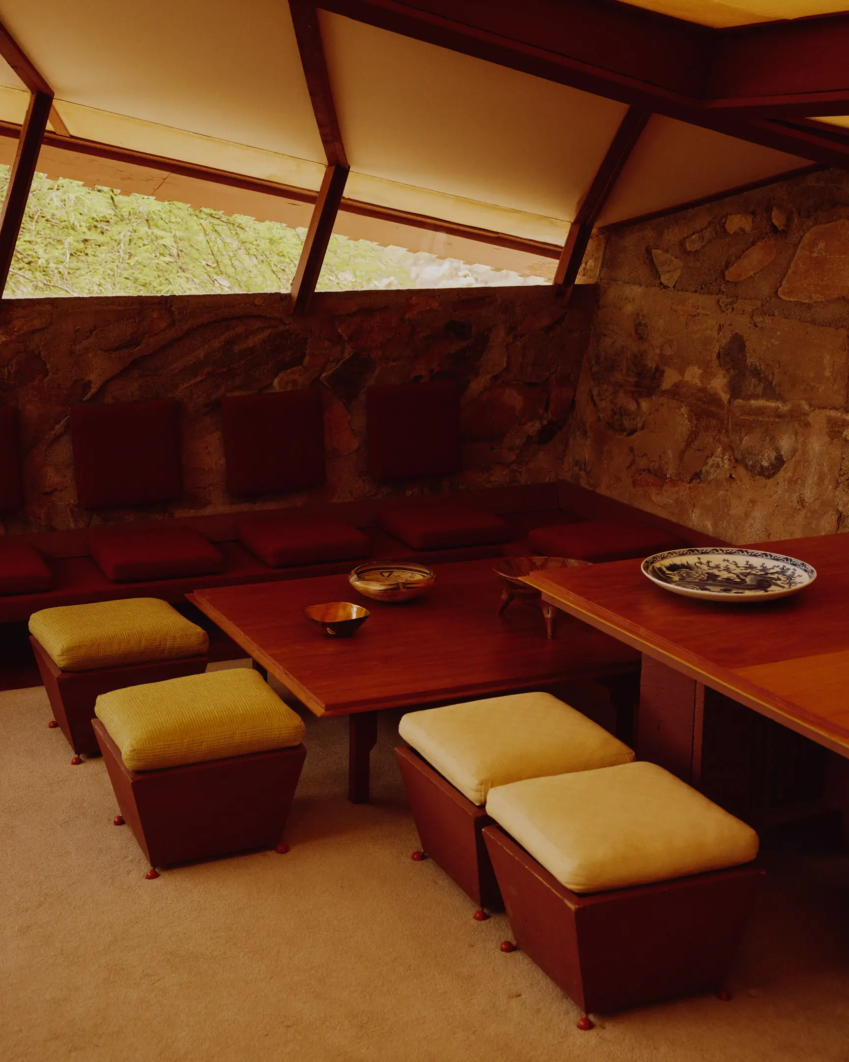 Main living room that is at Taliesin West. Taliesin West was built by Frank Lloyd Wright in Scottsdale, AZ.